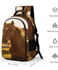Red Barn Pasture Horse Print Backpack For Everyday Use Unisex Large Capacity Daypack With Durable Zippers Breathable Polyester Build Trendy School And Travel Bag showing side view with horse print.