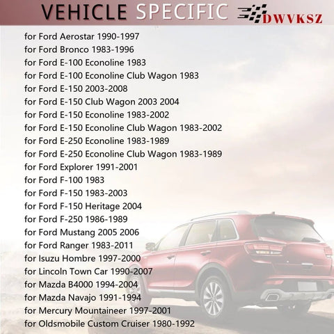 List of compatible vehicles including Ford Ranger 1983-2011 and various Ford models above an image of an SUV on a sunrise background.