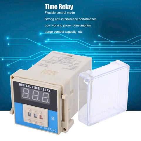 LED Digital Display Adjustable Cycle Time Relay Delay Control Module For Industrial Automation Systems DC 12V High Reliability Wide Delay Range Anti Interference Digital Time Setting Flexible Control Mode, front view with cover