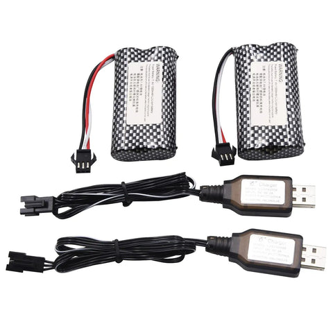 Two Pack 7.4V 1200mAh Li Ion Rechargeable Battery With Black SM 3P Plug Replacement For Older Version RC Trucks 8.88Wh High Capacity