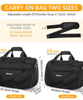 Lightweight Underseat Carry On Bag For Air Travel Tote Weekender Duffle Personal Item That Fits Under Seat For Spirit And Frontier Airlines Ideal For Women And Men Black 16 Inch shown with adjustable strap and dimensions