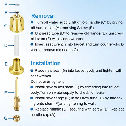 Gold Bathtub Shower Trim Kit For Price Pfister Valve, 2 Piece Knob Replacement Set installation guide and diagram
