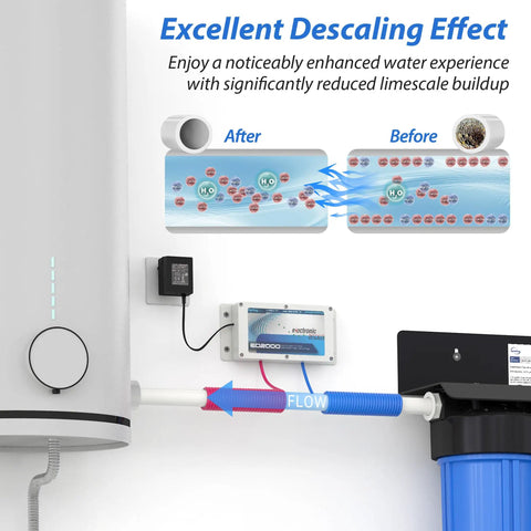 Whole House Salt Free Water Descaler Electronic Conditioner setup demonstrating reduced limescale effect