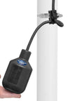 25 Foot Tethered Float Switch For Sump And Sewage Pumps No Mess No Fuss Activation With Mounting Clip And Clamp 120 Volt Power Cord SJOW Water Resistant Piggyback Plug Black attached to pipe