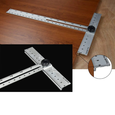 Foldable Triangle Ruler And Square Set For Carpentry And Woodworking, 24 Inch Aluminum Frame, showing movable right angle tool