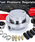 Universal Fuel Pressure Regulator delivering steady 1 to 5 psi control with chrome finish and brass fittings for carburetors.