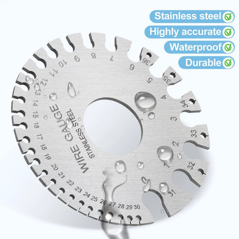 Pro Grade Metal Gauge Set For Welding, Dual Sided Round Wire Sheet Gauge, showing stainless steel construction