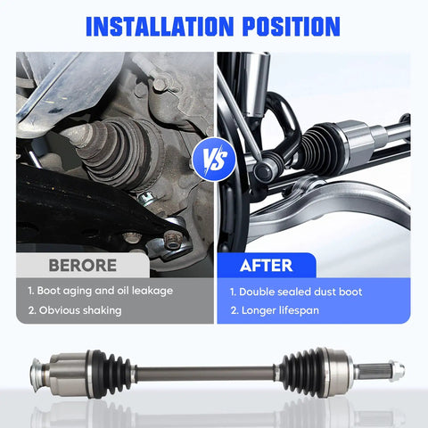 Honda Pilot And Acura MDX Front Left And Right CV Axle Shaft Assembly Replacement Pair Direct Fit For 2007-2011 3.5L 3.7L Driver And Passenger Side CV Joint Includes 66-4261 66-4262 2 Pack installed front axle view