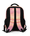 Back view of Om Sacred Lotus Mandala Art Backpack for unisex use with breathable straps and pastel design in durable polyester.