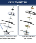 Diagram showing installation of Two Pack 10 Inch Three Tooth Brush Cutter Blades Beefed Up Durable Carbon Steel Replacement Trimmer Blade.