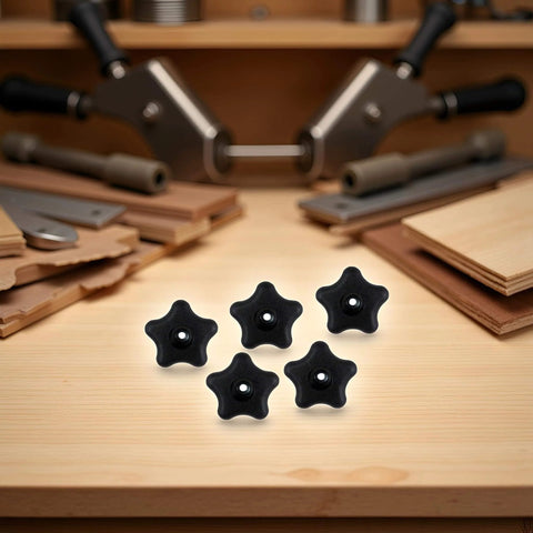 Five Pack Black Star Knobs For T Track Bolts And Feather Boards, 5/16-18 Female Thread, Clamping Knobs For Woodworking Jigs