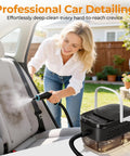 Handheld One Point Two Five Liter Steam Cleaner With Killer Steam Power And Fast High Output For Chemical Free Auto Wash And Kitchen Or Garage Grease Removal In Smooth White Design That Beats Every Stain Dead used for car detailing.
