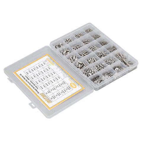 Plastic case with Massive 884 Piece Screw Nut Washer Wrench Kit With M2 M3 M4 M5 Half Round Head Screws Nuts Washers