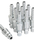 Heavy Duty Quarter Inch Air Plug With Hose Barb Slick Steel Construction Rock Solid 300 Psi Rating Badass Industrial Grade 10 Piece Pack.