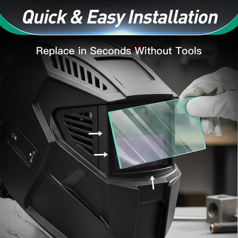 Quick installation of Ten Pack Front Cover Replacement Lenses For Welding Helmets Model 770237 Polycarbonate Safety Lenses