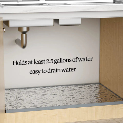 Under Sink Mat For 36 Inch Cabinets Silicone Waterproof Liner Protects Against Leaks Drips And Spills Gray 35 By 22.5 Inch Holds Over 3 Gallons Keeps It Dry Easy Clean Up With Durable Silicone Non Slip Edges For Quick Hassle Free Maintenance shown in cabinet