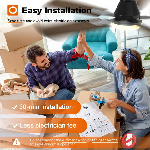 Two Pack 48 Inch Black Ceiling Fans With Lights And Remote Control, Reversible Blades, Dimmable 3CCT Lighting installation guide