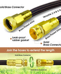 Garden hose, 25ft orange-black braided with solid brass fittings.