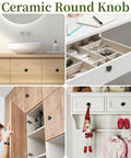 40 Pack Black Ceramic Cabinet Knobs Set With Glossy Mushroom Style Finish Installed on Various Cabinets and Drawers in Home