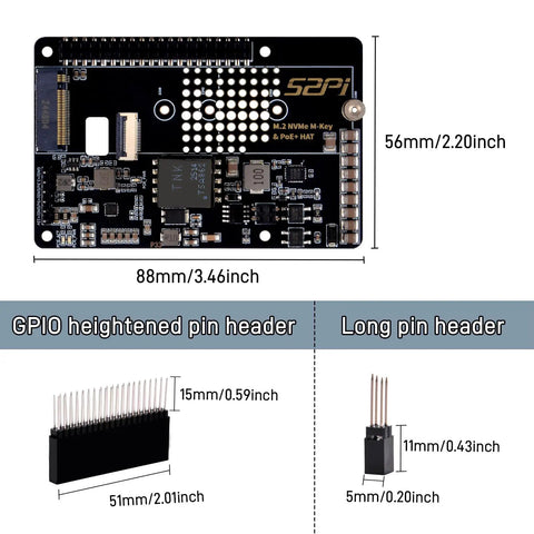 P33 M.2 NVMe M Key PoE Plus Hat With Official Pi 5 Active Cooler And Aluminum Case For Raspberry Pi 5 board, 88x56mm