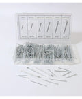 Metal Dowel Pins And Cotter Pin Kit 555 Pieces R Clip Spring Split Axle Fasteners in storage box with labels