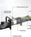 Handheld Hydraulic Steel Bar Bender And Rebar Straightener Combo Tool For 4Mm To 32Mm Deformed Rods showing motor features and controls.
