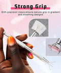 Pro Grade Nail Art Sponges and Grabber Set for Ombre Gel Nails showing precision metal grabber holding a sponge
