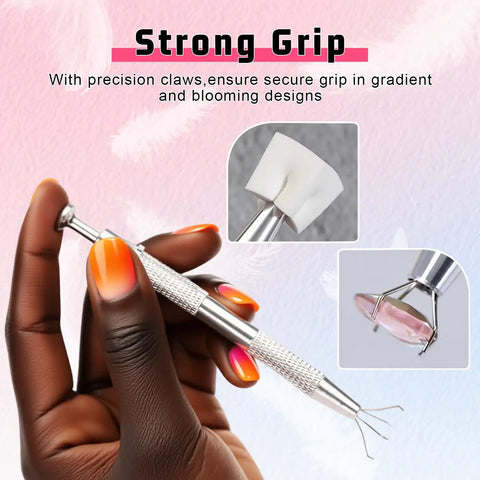 Pro Grade Nail Art Sponges and Grabber Set for Ombre Gel Nails showing precision metal grabber holding a sponge