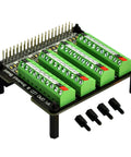 Raspberry Pi GPIO Status LED and Terminal Block Breakout Board HAT for A Plus 3A Plus B Plus 2B 3B 3B Plus and 4B with 5V and 3.3V Indicators and Plug and Play GPIO High Low LEDs, black PCB with green screw terminals