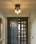 Three Light Flush Mount Ceiling Fixture In Matte Black Finish Dope Farmhouse Style Lighting for porch view in modern rustic entryway