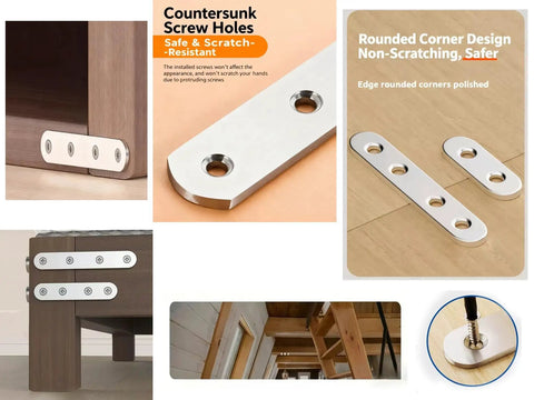 Heavy Duty Stainless Steel Straight Brackets And Tough As Nails Repair Plates For Furniture Fixes And Bed Frame Upgrades With A Zero Hassle Screw Kit 10 Pack Set, countersunk screws, rounded corners, furniture repair.