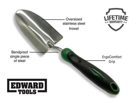Bend-Proof Garden Trowel With Heavy-Duty Stainless Steel One-Piece Construction For Rocky And Heavy Clay Soil Oversized Head For Quick Digs