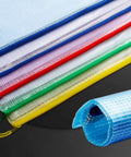 Slick Clear Plastic Zipper Document Bags Pack of Fifteen in Five Bright Shades With No Sweat Closure and Handy Wrist Loop for Receipts Checks Paperwork and All Your Gear stacked in vibrant colors.