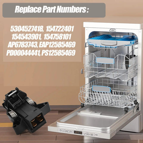 Open dishwasher with a highlighted black door latch kit. Dishwasher Door Latch Kit 5304516818 Replacement Includes Easy Install Door Switch Kit And Replaces 5304527418 154722401 154543901 154758101 4813935 AP6783743 EAP12585469 PD00044441 PS12585469 Fits BBBD2432KB0 BBBD2432KF0 BBBD24 visible in the foreground.