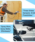 Heavy Duty Airless Paint Spray Gun 3 Pack With 513 515 519 Tips in use on wood and automotive surfaces for smooth coverage.
