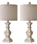 Mid Century Table Lamp Set Of 2 With Beige Resin Base And Linen Shades Retro Farmhouse Vibe For Living Room Or Bedroom Nightstand Antique Gold Accents Warm Ambient Light Classic Home Decor Lamps