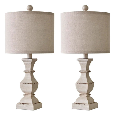 Mid Century Table Lamp Set Of 2 With Beige Resin Base And Linen Shades Retro Farmhouse Vibe For Living Room Or Bedroom Nightstand Antique Gold Accents Warm Ambient Light Classic Home Decor Lamps