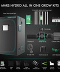 Mars Hydro 4x4 Grow Tent Kit With Smart LED Light And App WiFi Control, 480W FC-E4800, 2646 LEDs, and accessories.