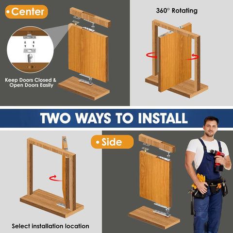 Diagram showing Hidden Pivot Hinges For Heavy Duty Wood Doors Up To 300 Lb Side Mount Invisible Door Hardware installed options.