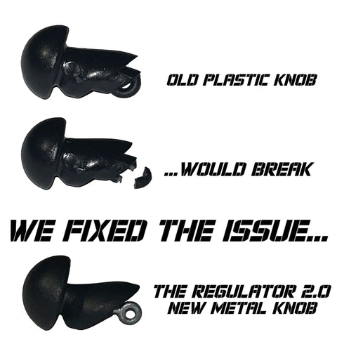 Hidden Self Retracting Cornhole Measuring Device For Regulation 27-Foot Distance Between Boards, No Tangled Rope Or Tape, Quick Setup, Discreet Accessory That Stays Ready During Gameplay. old plastic knob broken next to new metal knob