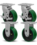 Heavy Duty Industrial Casters Set 5 Inch By 2 Inch Wheels With Non Marking Polyurethane On Cast Iron Core Includes 2 Swivel Top Lock Brakes And 2 Rigid Casters For Smooth Quiet Rolling Set Of 4 4000 Lbs Total Capacity