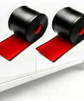 Heavy Duty Rubber Side Skirt Guards For Tesla Cybertruck Tough As Nails Rock Splash Shield Bumper Edge Armor And Parking Scratch Protection Thick 2point5mm Trim Protector rolls displayed on a vehicle door.