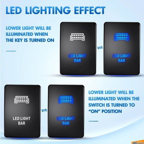 LED light effect of 12V Push Button LED Light Bar Switch With Wire Kit For Your Ride Dash Mount Replacement 1.28 X 0.87 Inches