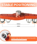 Self Centering Dowel Jig Kit With Drill Guide Scriber And Bits For Woodworking DIY Includes 1/4, 5/16, 3/8 And 1/2 Inch Drill Bits Quick Clamp And Adjustable Legs For Precise Easy Drilling with dimensions and adjustable stopper legs.
