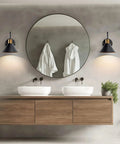 Battery Operated Wall Sconce Set With Remote, Black Farmhouse Gooseneck Barn Lights in bathroom above sinks
