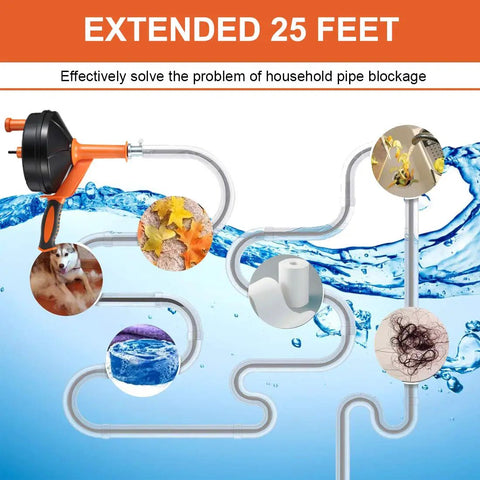 Drain Auger Clog Remover With Drill Adapter 25 Ft Flexible Plumbing Snake in use, showcasing effective clog clearing