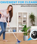 Woman cleaning floor with a mop, demonstrating Self Adhesive Caster Wheels 360 Degree Rotating Swivel Castors for furniture mobility.