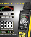 5 In 1 EMF Meter Detector For Home Use And Ghost Hunting, Detects Radio Frequency, Electric And Magnetic Fields, Temperature And Humidity Readouts, Rechargeable EMF Reader, Handy Field Strength Meter For Quick Radiation Checks. Black handheld EMF meter with yellow buttons and LCD.