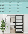 Frosted Glass Barn Door With Black Steel Frame And No Fuss Six Foot Sliding Hardware Kit, 30 By 84 Inches Solid Core Wood Door Installed