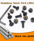 304 Stainless Steel Nuts and Bolts Kit One Quarter Inch by Twenty Threads Three Quarter Inch Long Flat Head Hex Socket Cap Furniture Screws